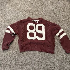 Brown Knit Sweater with White Accents